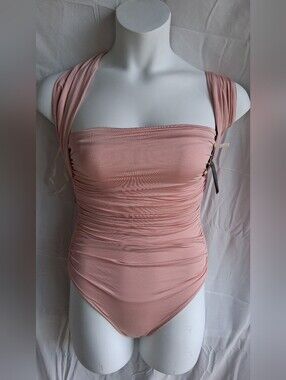 1 Sol Light Pink Rose Ruched One-Piece Swimsuit Sz M NWT